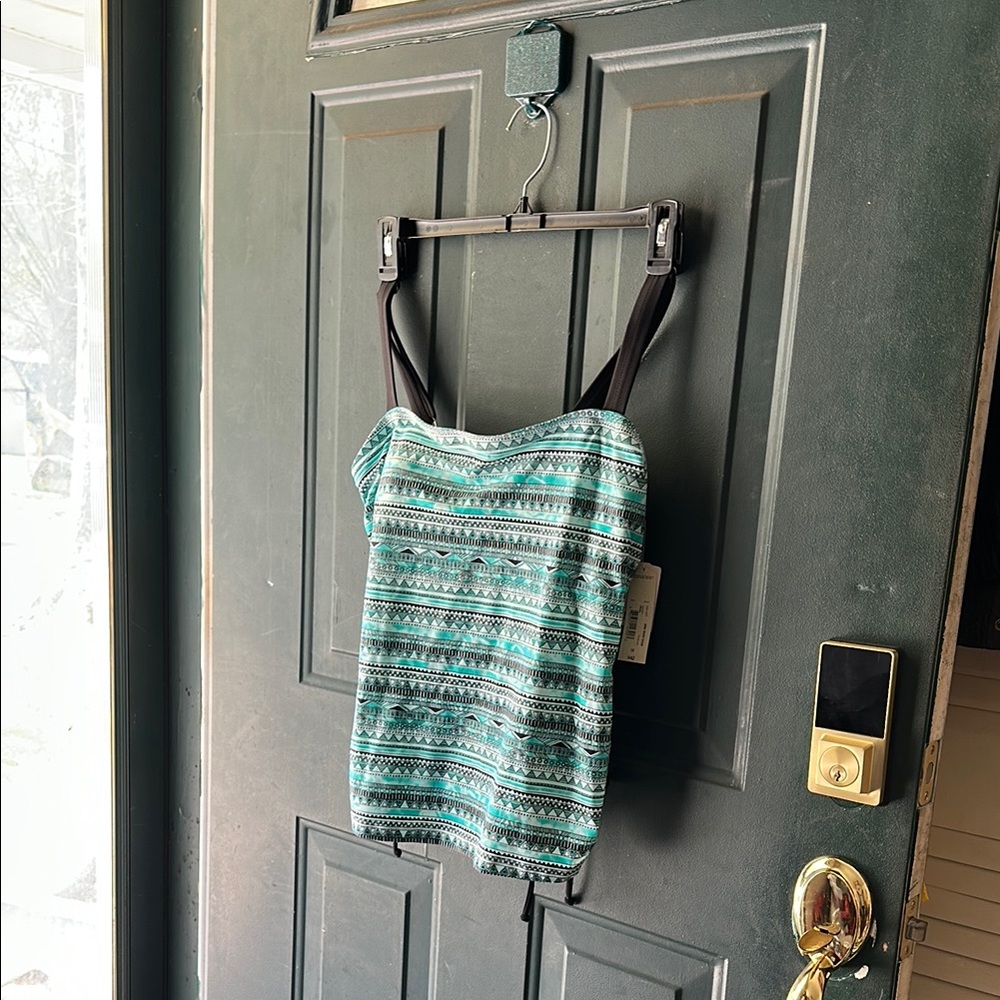 Patterned Green and Black Women's swim top